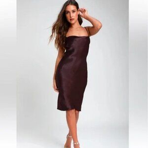Lulus Brazen Babe Dark Purple Satin Cowl Neck Midi Dress